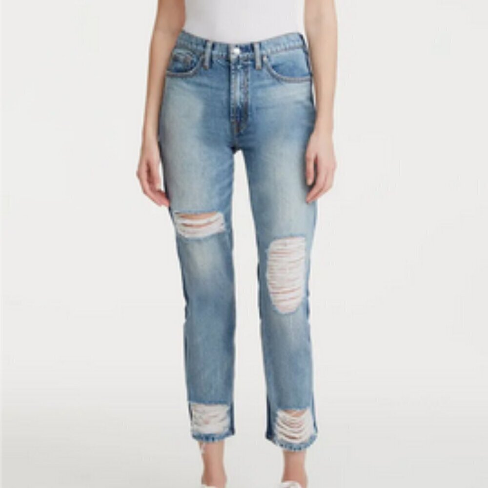 7 For All Mankind 50/50 Ripped High Waist‎ Ankle Straight Leg Jeans. Sz: 25
